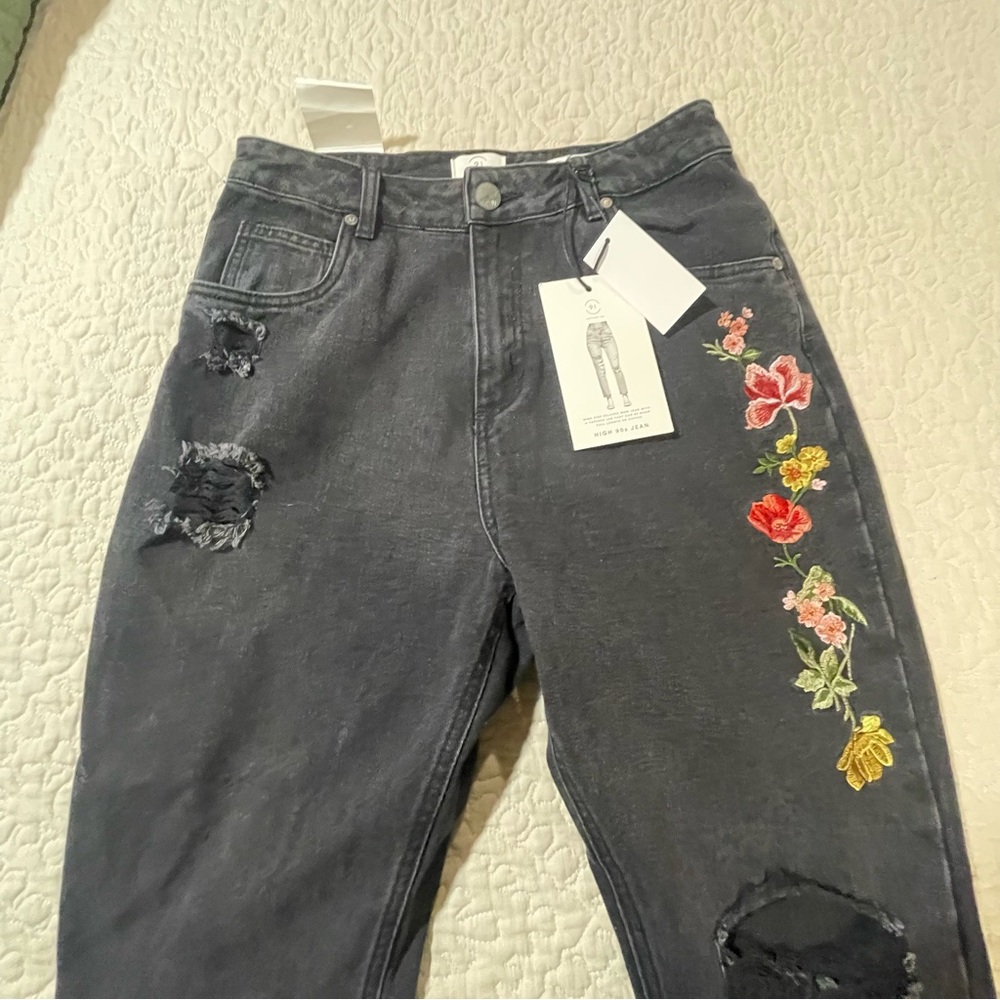 Cotton On High 90s black Embellished Denim Jeans New with Tags Size 8 Mom Jeans